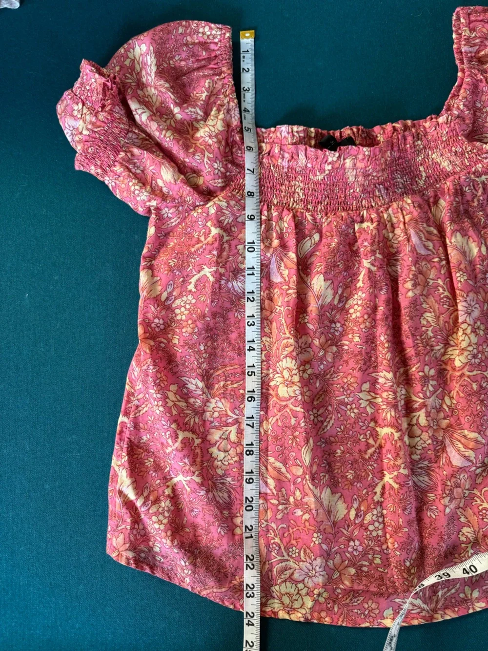 J. Crew Pink Bouquet Floral Block Print Smocked Puff Sleeve Top Size Medium